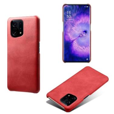 Imagem de Capa para OPPO Find X5,Proteção contra quedas,Casca de volta de cor sólida simples,Design de couro de imitação de plástico-Red