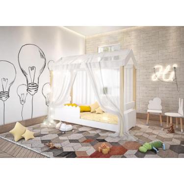 Imagem de Cama Montessoriana Casinha Princesa 100 MDF Voal Branco Com Leds Solte