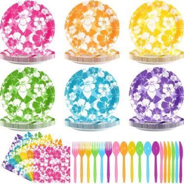 Imagem de Conjunto de talheres de festa Nitial Hibiscus Theme 120 unidades para 