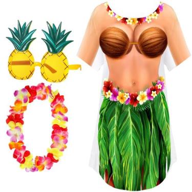 Imagem de Conjunto havaiano com capa de biquíni feminina verde GG - Jeyiour