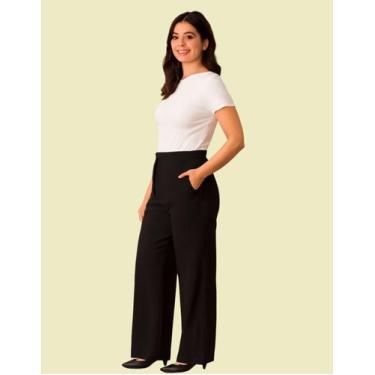 Imagem de Calça Alfaiataria Feminina Pantalona Flare Wide Leg Social Cintura Alt
