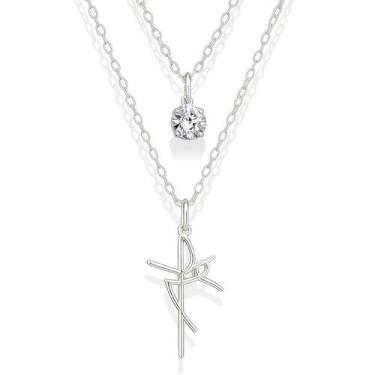 Imagem de Colar Duplo Pingente Fé E Ponto Luz Prata Legitima 925 - Lojas La&Ny, 