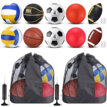 Imagem de Deekin Conjunto de bolas esportivas sortidas, tamanho oficial, basquete, futebol, vôlei, beisebol, bola de playground com bolsa e bomba de presente para crianças, jovens, adultos, volta às aulas