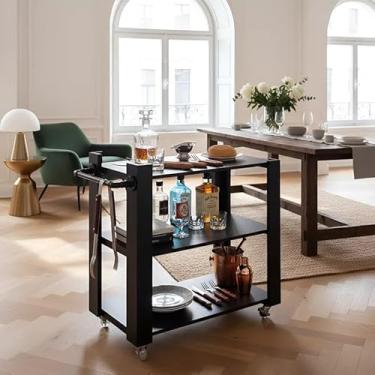 Imagem de Carrinho Bar Adega Mesa Auxiliar de Apoio Churrasqueira Cozinha Sala Multiuso Preto