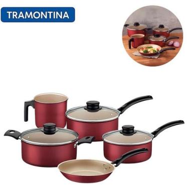 Imagem de Jogo de Panelas Tramontina Antiaderente Turim 5 Peças, Vermelho