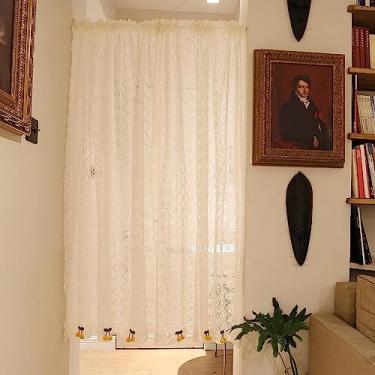 Imagem de Cortina de cozinha curta cortina transparente de renda bege para enefa e cortinas de chiffon 1 peça gravata de cortinas, transmissão de luz, leve e respirável, cortina de meia janela vintage par