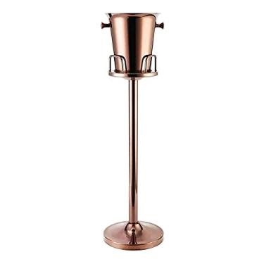 Imagem de Balde de gelo com suporte, recipiente de refrigerador de vinho de aço inoxidável 5L com alça de transporte para casa, bar, refrigerador, cerveja, champanhe, festa em pé (ouro rosa)