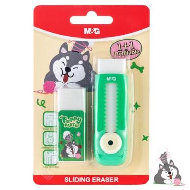 Imagem de M&G Pacote com 1 + 1 conjunto de borracha retrátil retrátil verde, borracha grande e macia recarregável com manga para crianças, estudantes, escola, material de escritório