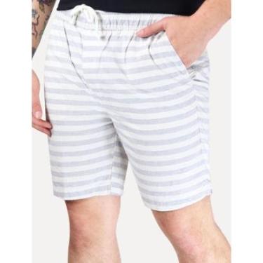 Imagem de Bermuda Calvin Klein Jeans Masculina Cotton Stripes Branco Azul-Masculino