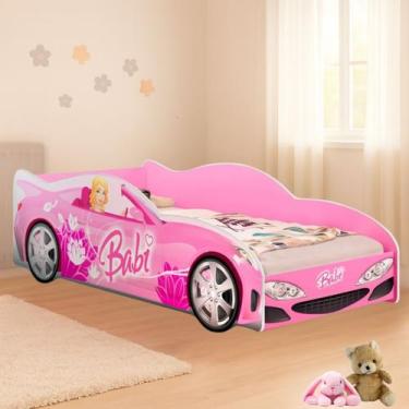 Imagem de Mini Cama Babi Rosa Acompanha Colchão Design Carro em MDF - Brumato