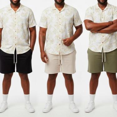 Imagem de Kit 3 Bermuda Linho Plus Size Masculina Bolso Faca Mauricinho G1 G2 G3