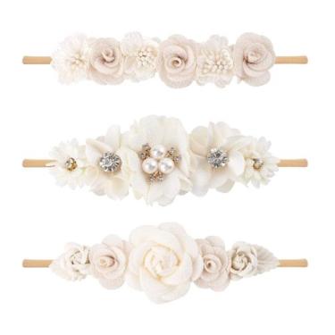 Imagem de Faixas de cabelo para bebês, cherrboll, 3 peças de nylon floral macio 