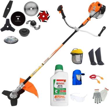 Imagem de Roçadeira Vulcan VR520H 52cc Com Carretel Nylon + Facas 2 Pontas, 3 Pontas, 6 Pontas, 40 Dentes, 80 Dentes, Trimmer e Escova de Aço + EPI + ÓLEO STIHL