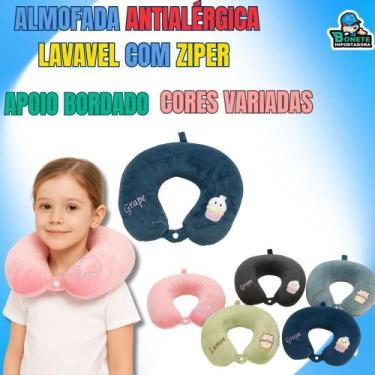 Imagem de Almofada de Pescoço Antialérgica com Apoio Bordado  Conforto e Cores V