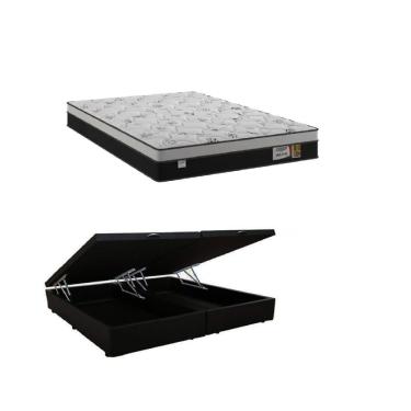 Imagem de Cama Box Baú Casal Bipartido Preto Colchão Alfa Molas Ensacadas 138x188 - Plumatex