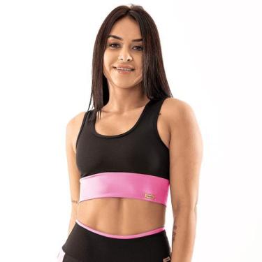 Imagem de Top Cropped Fitness Feminino Premium Tarelles - T0562, Preto, Rosa cla