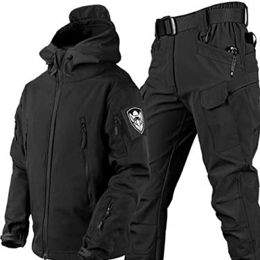 Imagem de Jaqueta E Calça Tática Para Roupas Militares De Combate Do Exército - Roupas Militares Soft Shell - Conjunto De Uniforme De Camuflagem Impermeável, Black, XXL