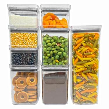 Imagem de Kit Potes Herméticos Porta Mantimentos Acrílico Empilháveis Quadrado Resistente Cozinha Dispensa(Kit 8 Potes)