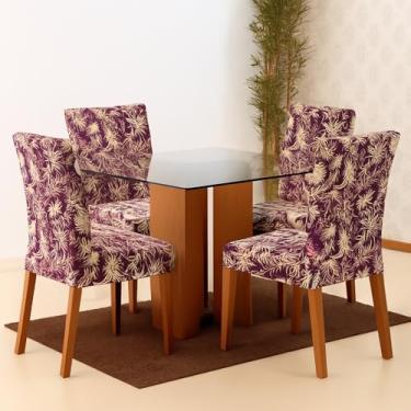 Imagem de Capas para Cadeira de Jantar, Kit com 4 Peças, Malha Poliéster, Estampa Floral, Assento 40x40cm e Encosto 42x47cm, Proteção e Decoração