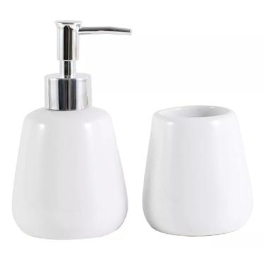 Imagem de Kit Banheiro Lavabo Branco Cerâmica Acessórios Heaven 2 Pçs