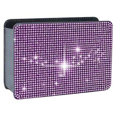 Imagem de MINGZAIQIPEI Caixote do lixo dobrável de couro brilhante com strass de cristal para pendurar no carro, caixa organizadora universal para SUV caminhão automotivo (rosa)