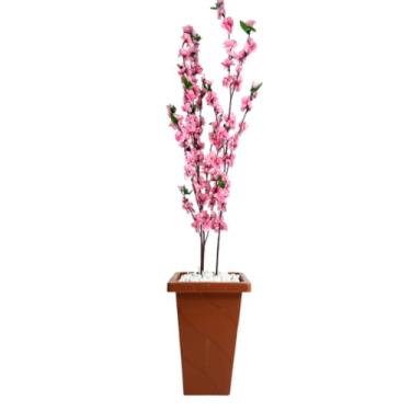 Imagem de Planta Artificial Cerejeira Rosa Sakura com Vaso Grande Decoração Casa Enfeite Sala Escritório (Telha)
