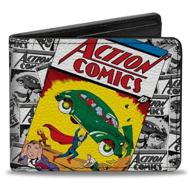 Imagem de Buckle-Down Carteira DC Comics, Bifold, Superman Action Comics One Capa de Quadrinhos, Cena Empilhada, Couro Vegano