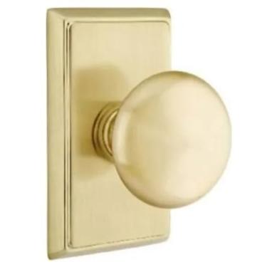 Imagem de Emtek Conjunto de porta Providence com puxadores redondos - Conjunto de passagem (latão acetinado)