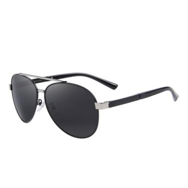 Imagem de Óculos de sol piloto retrô para homens e mulheres, moderno, metal, ponte dupla, aviador, para dirigir, viajar, atividades ao ar livre, Preto, Lens Width: 64 Millimeters