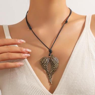 Imagem de Colar de asas de anjo, pingente de asa de anjo, corrente circular com asas douradas, colar masculino de anjo para mulheres, Medium, Latão, Sem Pedra Preciosa