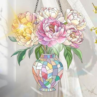 Imagem de Suncatcher acrílico colorido, decoração de janela suspensa de flores com design de vitral impresso, apanhador de sol, arte de parede de arco-íris, ideia de presente e ornamento de jardim, uso interno