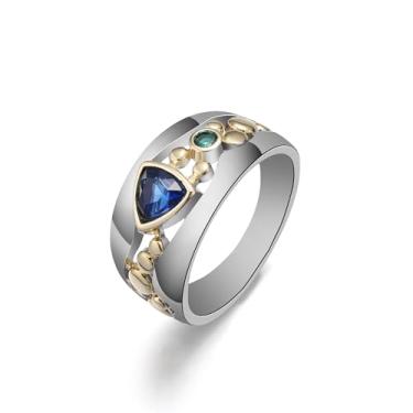 Imagem de Anel de declaração estilo boho vintage banhado a ouro branco com corte triangular, corte triangular, vintage, acessório personalizado, ideal para uso diário feminino, casual, festa, feriado