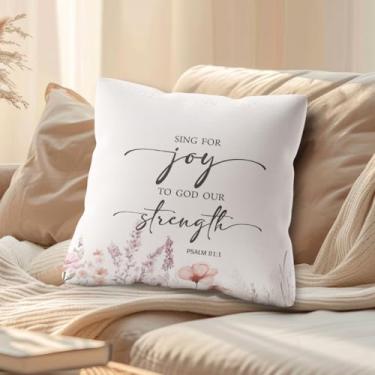 Imagem de Capas de almofada cristãs com versículo bíblico, 45,7 x 45,7 cm, aquarela flores silvestres para casa, sala de jogos, sofá, sala de estar, quarto, salmo 81:1