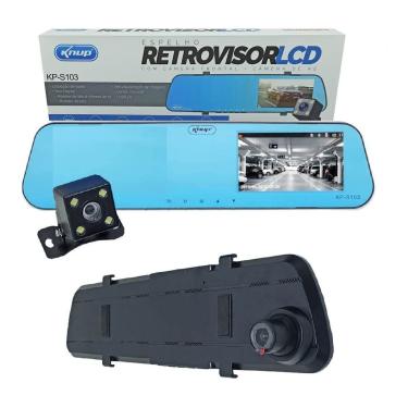 Imagem de Câmera De Ré + Frontal C/ Gravação + Espelho Retrovisor Lcd KNUP KPS103