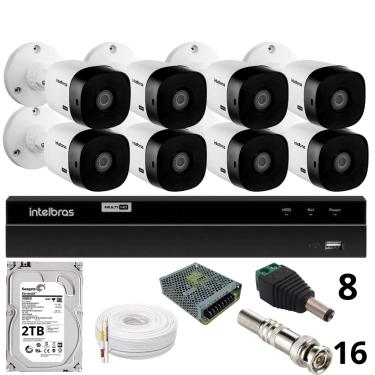 Imagem de Kit 8 Câmeras Intelbras  Bullet 1220b Full Hd Dvr Intelbras 1216-c Mhdx Com Acesso Remoto Hd 2tb