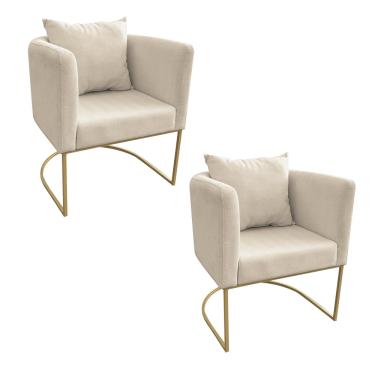 Imagem de Kit 02 Poltronas Paola Linho Base Metálica Dourado D03 - D'Rossi
