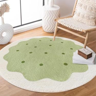 Imagem de Poowe Tapete de quarto infantil Green Cookie, 120 cm, redondo, lavável, tapete de engatinhar para bebês, meninos, meninas, piso antiderrapante, para sala de estar, quarto, sala de jogos, sala de aula