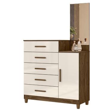 Imagem de Cômoda Para Quarto 104cm Com Espelho Kyra Castanho Wood-off Z17 - Mpozenato