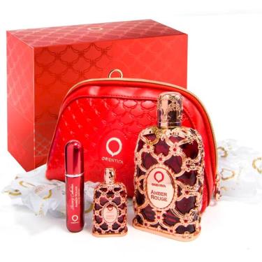 Imagem de Kit Perfume Amber Rouge Orientica Edp Feminino 80ml + 7,5ml + Necessaire