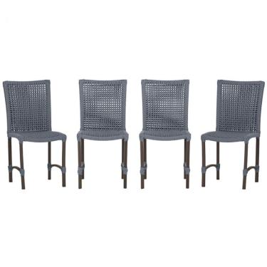 Imagem de 4 Cadeiras De Jantar Cannes De Alumínio Pintura Marrom Trama Prata