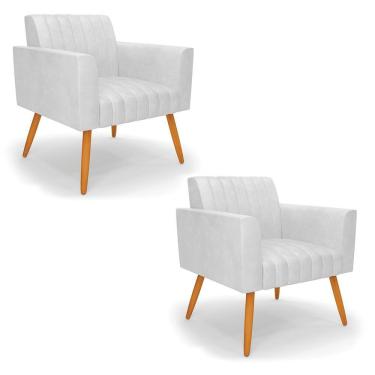 Imagem de Kit 2 Poltronas Viena Gomada Corano Pés Palito Castanho - D'rossi Cor Branco
