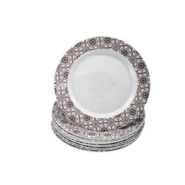 Imagem de Jogo 12 Pratos Refeição 25cm Raso Melamina Decorado Buffet - Tododia