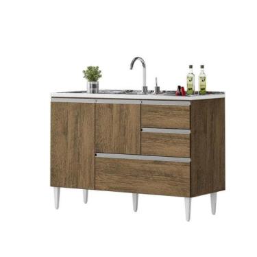 Imagem de BALCÃO MACEIÓ PARA PIA 1,20 2 PORTAS COM GAVETÃO Castanho - Milani Mov