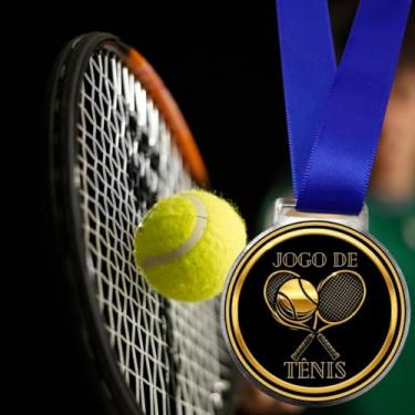 Imagem de Kit 15 Medalhas Para Jogo de Tênis para Premiação de Campeão 50mm Com Fita Azul