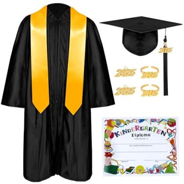 Imagem de Mukum Conjunto de boné e vestido de formatura de jardim de infância com borla 2024 pingentes estolas de graduação para crianças pré-escolares, Preto, 27