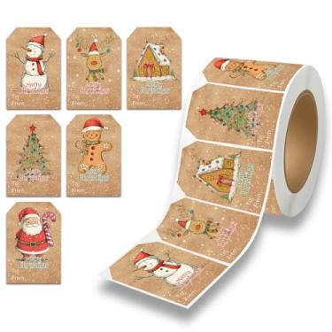 Imagem de 250 peças de rolo de etiquetas de adesivos de Natal, selos decorativos de envelopes para cartões de presente, caixas de presente, 5 x 7,6 cm, 6 designs