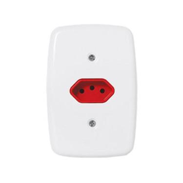 Imagem de Tomada Vermelha P 220v 2P-T 20A 250V Embutir Branca Pluzie