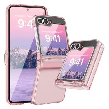 Imagem de FABSPARK Capa para Samsung Galaxy Z Flip 6 Protetor de tela integrado, proteção de dobradiça, transparente cristalino, antiamarelo, ajuste fino, acrílico rígido para Samsung Z Flip 6, rosa