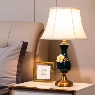 Imagem de Luminária de mesa contemporânea de luxo em cerâmica com LED, estilo retrô americano, perfeita para sala de estar, quarto, escritório, casa de campo ou hotel (Estilo 2)