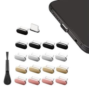 Imagem de 4 plugues de poeira USB-C com escova de limpeza, protetor de porta USB tipo C de metal - capa de porta de carregador à prova de poeira, colorida
